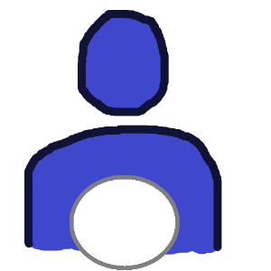 The head and torso of an abstract blue person with a large white circle in front along the bottom of the image.